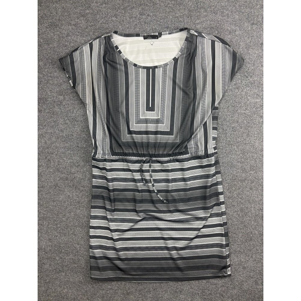 Prana Dress Womens Small Gray Striped Scoop Neck Drawstring Waist Casual